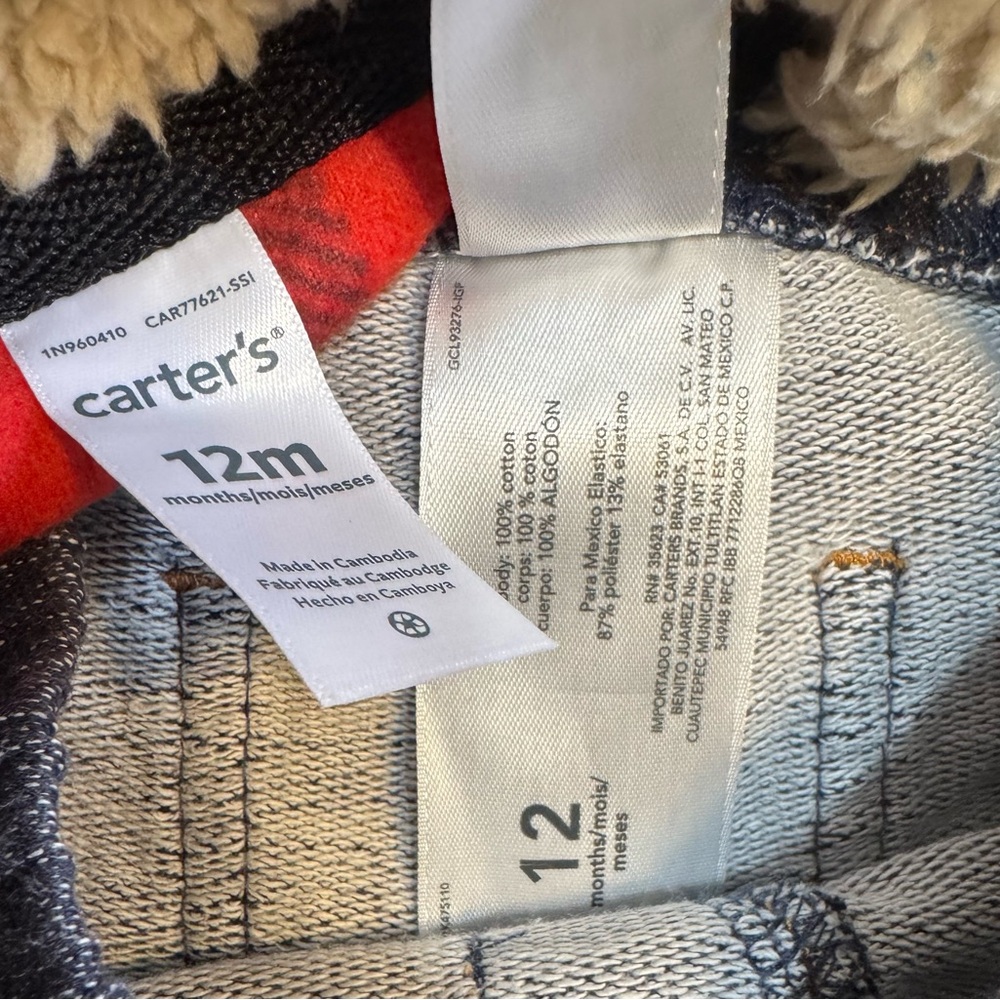 Carters | Red Plaid Fleece Vest and Blue Jeans Set | Size 12 Months - Picture 4 of 4